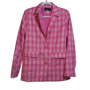 Heartbreak Pink Plaid Women's 2 Button Blazer Spring Office Size M
